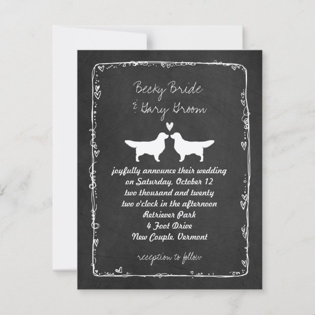 Convites Silhuetas de Golden Retriever Casamento (Frente)