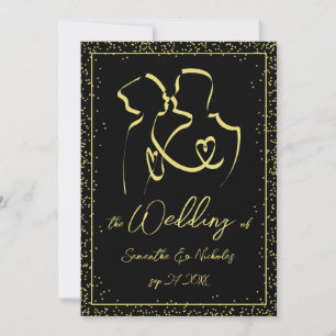 Convites Silhuette of Lovers Line Art Wedding