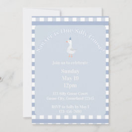 Convites Silly Goose 1st Birthday Invitation (Dusty Blue)