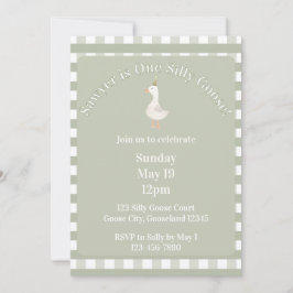 Convites Silly Goose 1st Birthday Invitation (Sage Green)