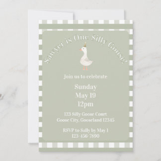 Convites Silly Goose 1st Birthday Invitation (Sage Green)