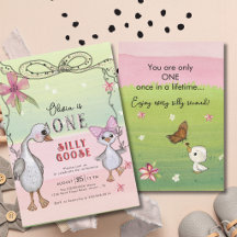 Silly Goose 1st Birthday Pink Bow Green Coquette 