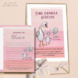 Convites Silly Goose 1st Birthday Pink Time Capsule Card