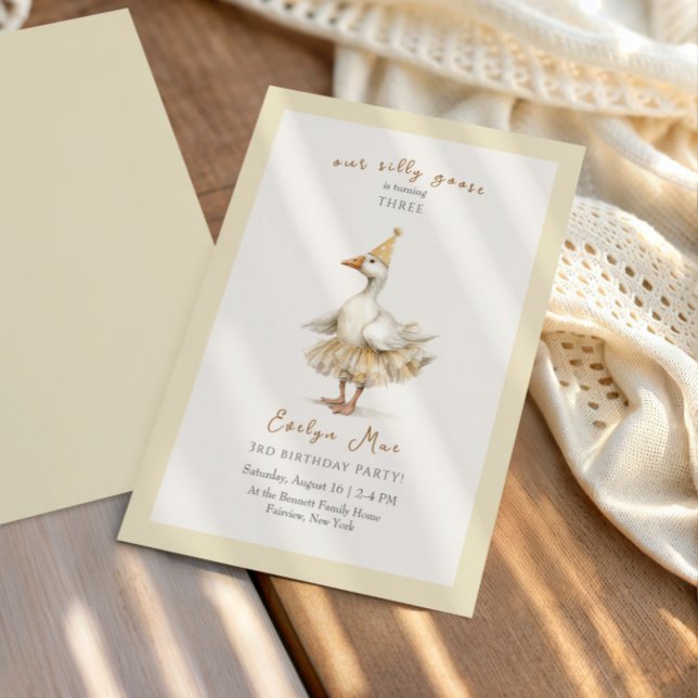 Convites Silly Goose 3rd Birthday Yellow Watercolor (Criador carregado)