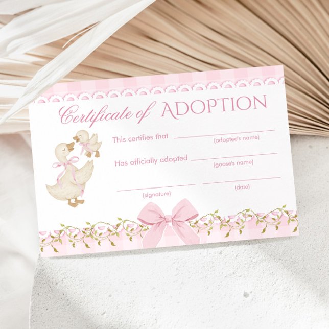 Convites Silly Goose Adoption certificate Pink Gingham (Criador carregado)