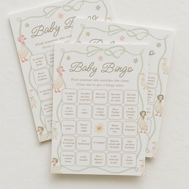 Convites Silly Goose Baby Shower Find the Guest Bingo Game (Criador carregado)