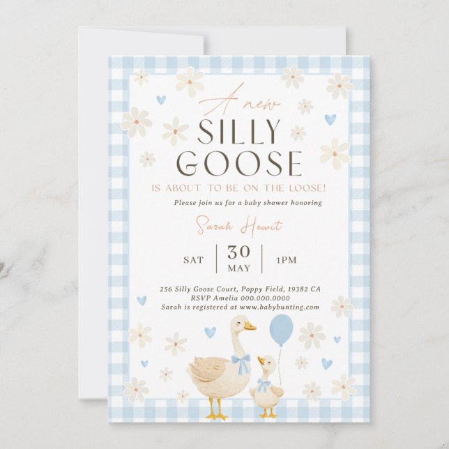 Convites Silly Goose Baby Shower Invitation Boy, Blue Baby  (Frente)