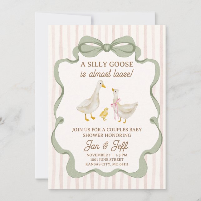 Convites Silly Goose Baby Shower Invite Pink Stripe (Frente)