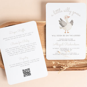 Convites Silly Goose Bege Código QR Neutro Chá de Bebê