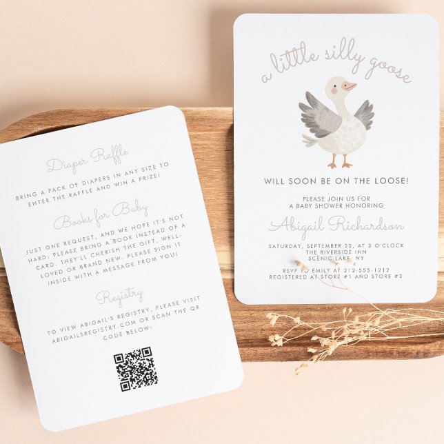 Convites Silly Goose Bege Código QR Neutro Chá de Bebê (Criador carregado)