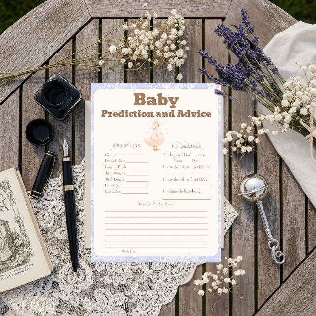 Convites Silly Goose Blue Baby Predictions & Advice Card (Silly Goose Blue Baby Predictions & Advice Card)