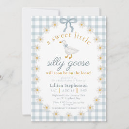 Convites Silly Goose Blue Bow Daisy Gingham Baby Shower