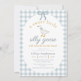 Convites Silly Goose Blue Bow Duck Gingham Baby Shower