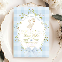 Convites Silly Goose Blue Gingham Baby Boy Shower