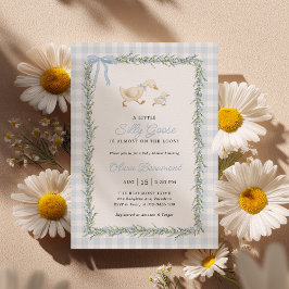 Convites Silly Goose Blue Gingham Baby Shower Invitation
