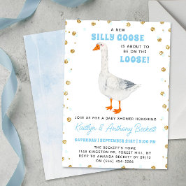 Convites Silly Goose Blue Watercolor Boys Baby Shower