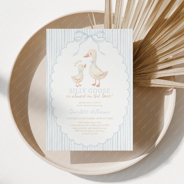 Convites Silly Goose Boy Blue Baby Shower (Blue Silly Goose Baby Shower Invitation )