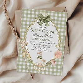 Convites Silly Goose Floral Green Gingham Birthday Party