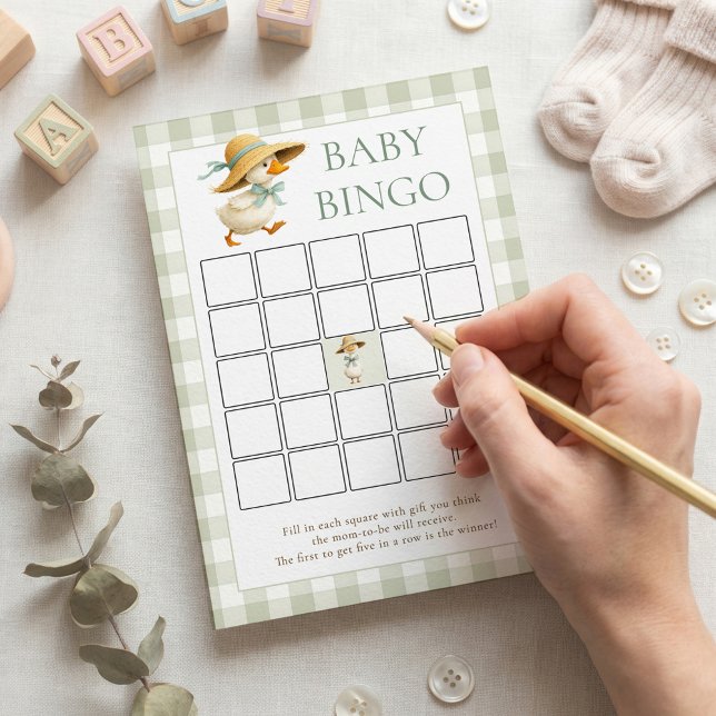 Convites Silly Goose Gingham Bingo Baby Shower Game Card (Criador carregado)