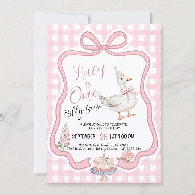 Convites Silly Goose Girl 1st Birthday Invitation (Frente)