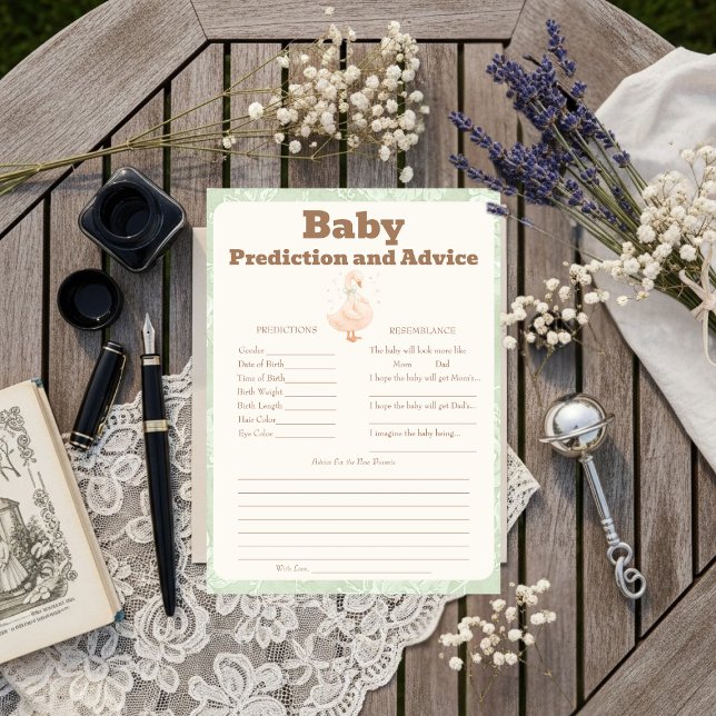 Convites Silly Goose Green Baby Predictions & Advice Card (Silly Goose Green Baby Predictions & Advice Card)