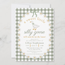 Silly Goose Green Bow Daisy Gingham Baby Shower