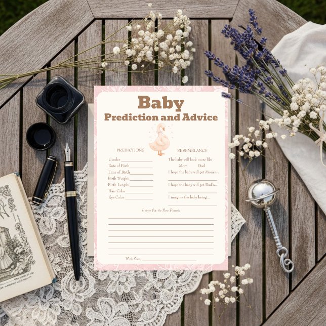 Convites Silly Goose Pink Baby Predictions & Advice Card (Silly Goose Pink Baby Predictions & Advice Card)
