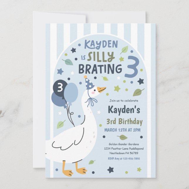 Convites Silly Goose Silly-Brating Three Birthday Party  (Frente)