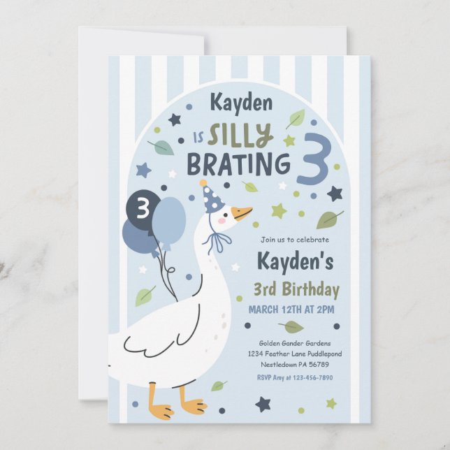 Convites Silly Goose Silly-Brating Three Birthday Party  (Frente)