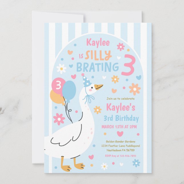Convites Silly Goose Silly-Brating Three Birthday Party  (Frente)