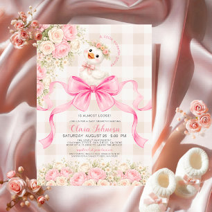 Convites Silly Goose Sweetie Goose Gingham Rosa Chá de Bebê