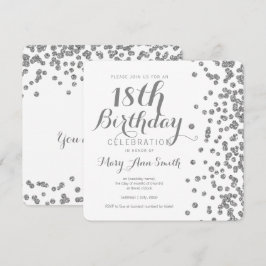 Convites Silver 18º Aniversário Faux Glitter Confetti White