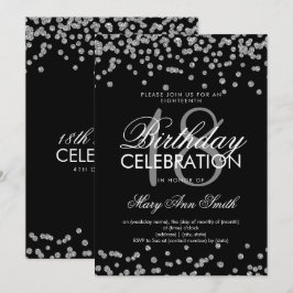 Convites Silver 18º Aniversário Glitter Confetti Preto