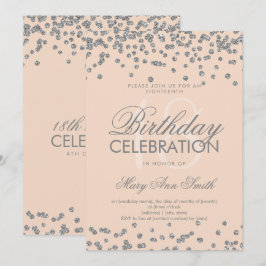 Convites Silver 18º Aniversário Glitter Confetti Rosa rosa