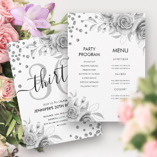 Convites Silver All in One Floral Glitter aniversário de 30