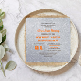 Convites Silver and Topaz Orange Glitter Sweet 16