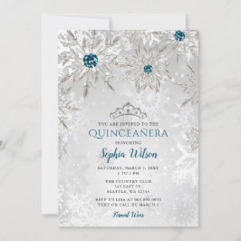 Convites Silver Aqua Snowflakes Tiara Quinceañera