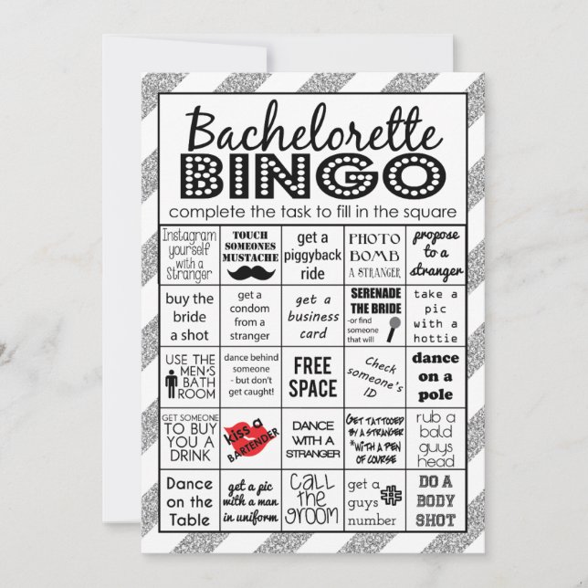 Convites Silver Bachelorette Bingo, Jogo da Festa, Desafio (Frente)