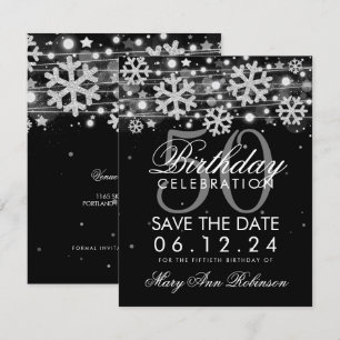 Convites Silver Black 50th Birthday Salvation Date Winter