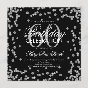 Convites Silver Black 60th Birthday Glitter Confetti