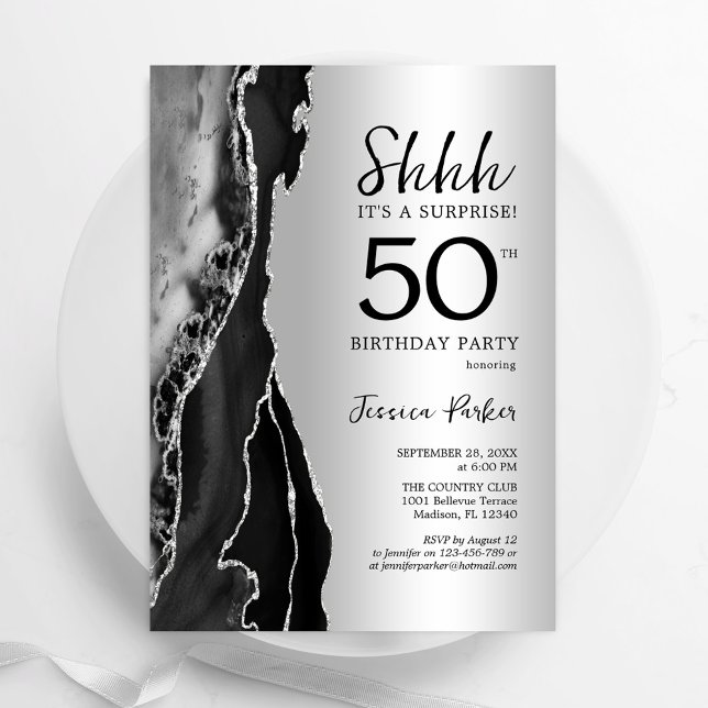 Convites Silver Black Agate Surpresa 50º aniversário (Criador carregado)