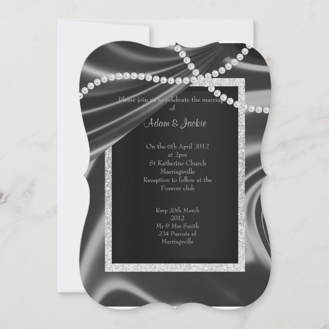 Convites Silver Black diamond, elegante costume de casament (Frente)