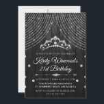 Convites Silver Black Diamond Tiara Birthday<br><div class="desc">Cortina Diamante prateada e tiara com fundo de madeira pretaGráficos pela DigitalCurio no Etsy</div>