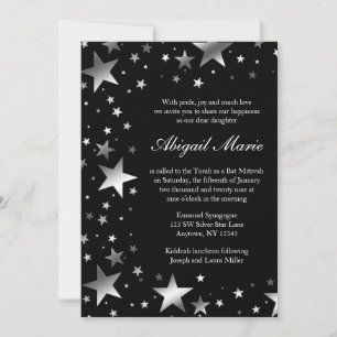 Convites Silver Black Stars Bat Mitzvah