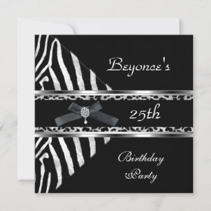 Convites Silver Black Zebra Leopardo Invite 25 Aniversário