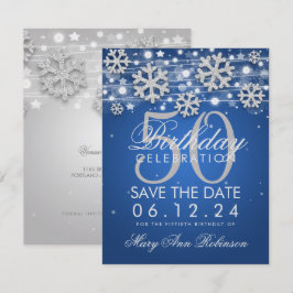 Convites Silver Blue 50º aniversário Salve a data inverno