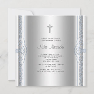 Convites Silver Blue Baby Boy Christening