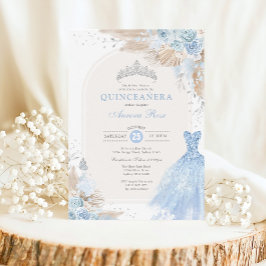 Convites Silver Blue Boho Floral Quinceañera 15 Birthday