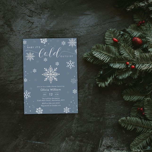 Convites Silver Blue Magical Winter Snowflake Baby Shower  (Silver Blue Magical Winter Snowflake Baby Shower Invitation)