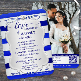 Convites Silver Blue Striped Happily Ever After Wedding